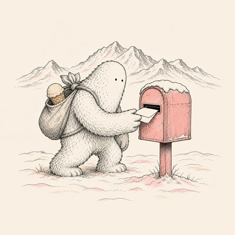 El yeti Lanette echando una carta al buzón
